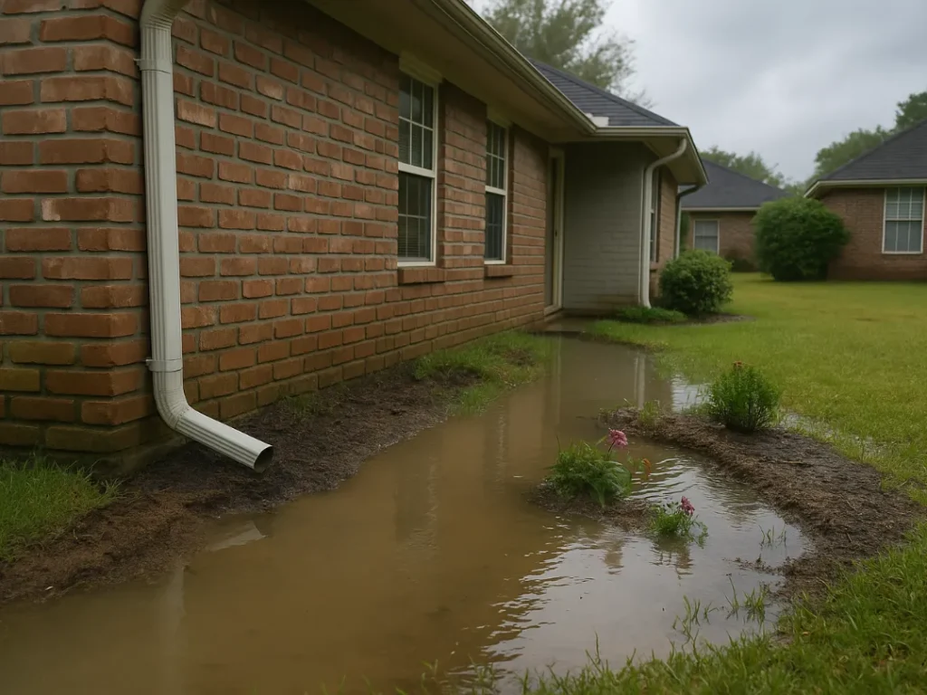 flooded backyard bad downspouts in baton rouge