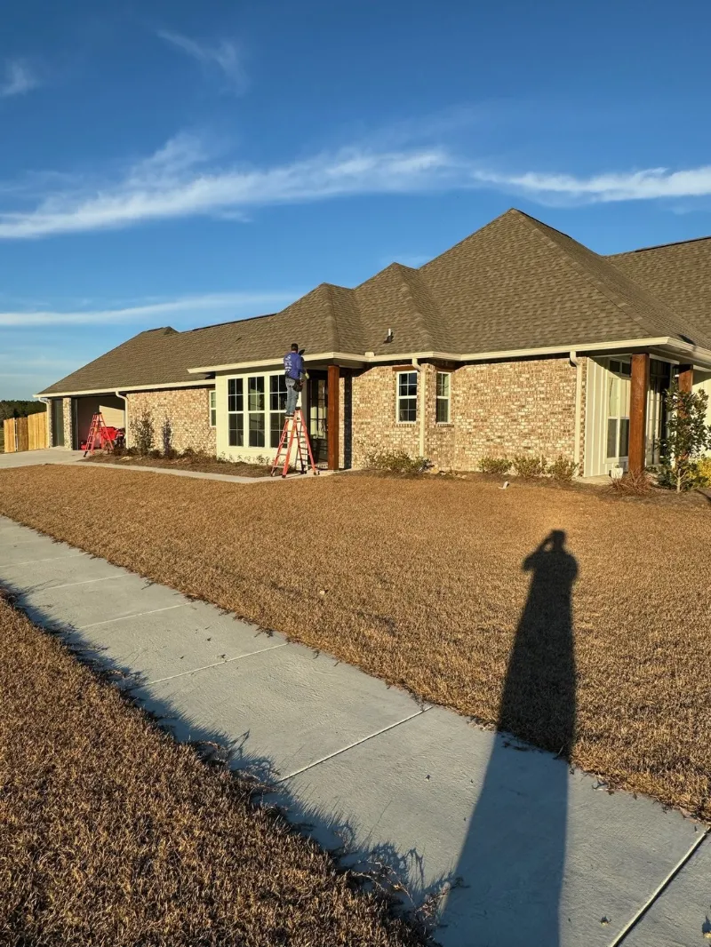 angled shot brick home gutter installation
