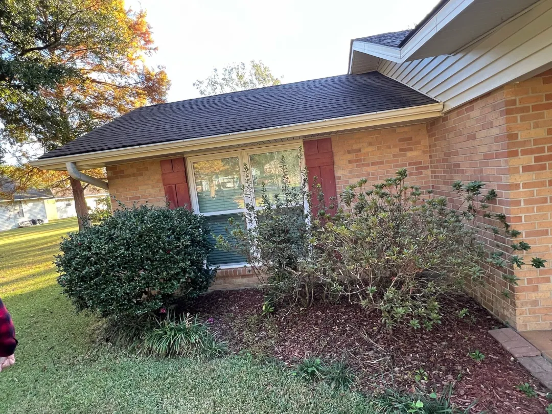 white gutters red shutters brick house denham springs la