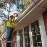 gutter inspection on ladder