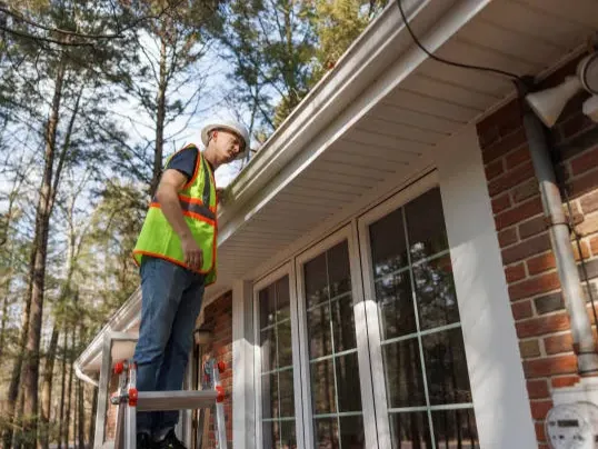 gutter inspection on ladder