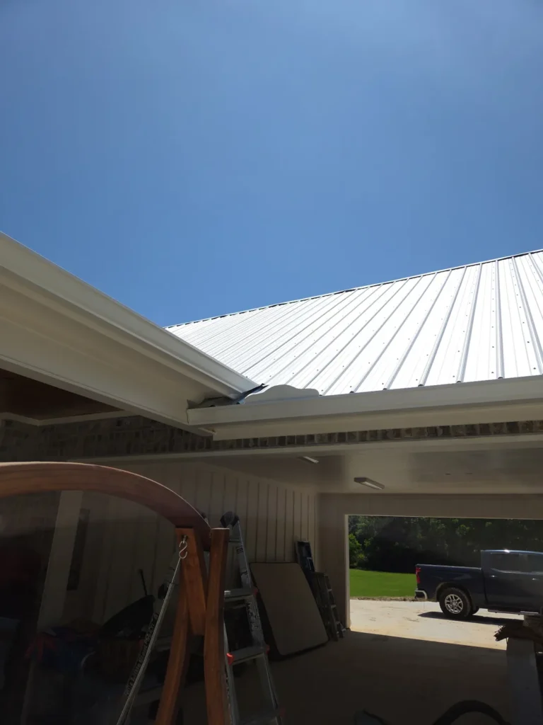 white metal roof garage gutter installation performance patios and gutters