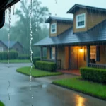 Rain sheeting off a gutter during a heavy Baton Rouge storm