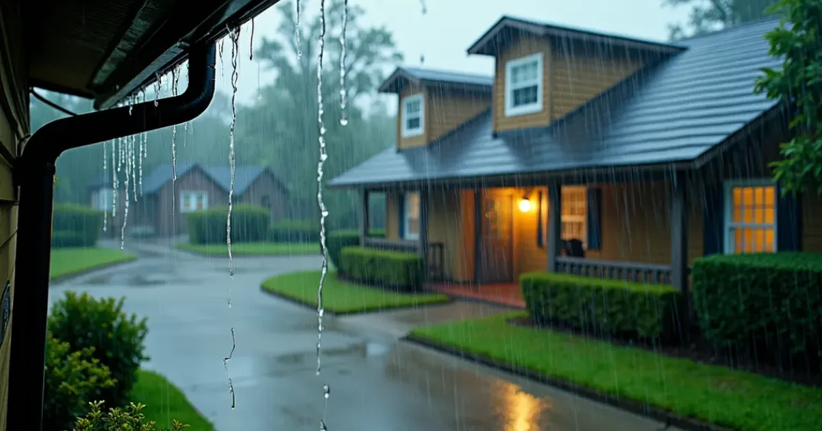 Rain sheeting off a gutter during a heavy Baton Rouge storm